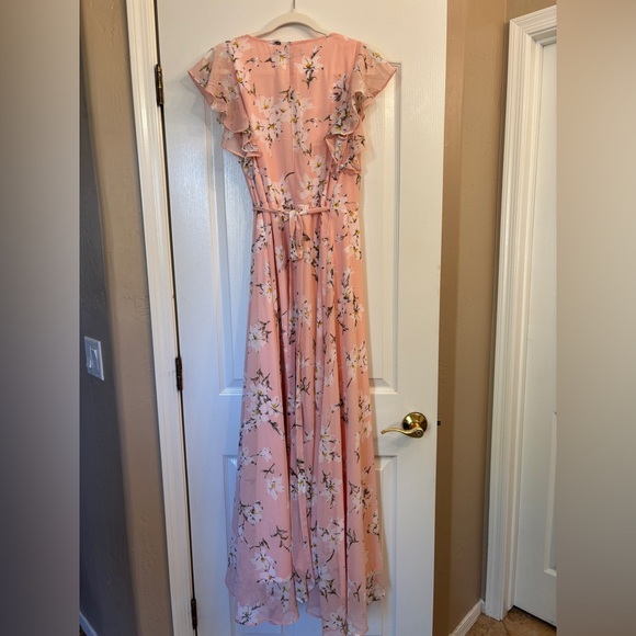 Alloy Pink Floral Ruffled Feminine Maxi Length Wrap Dress Women’s L Tall - Picture 2 of 8